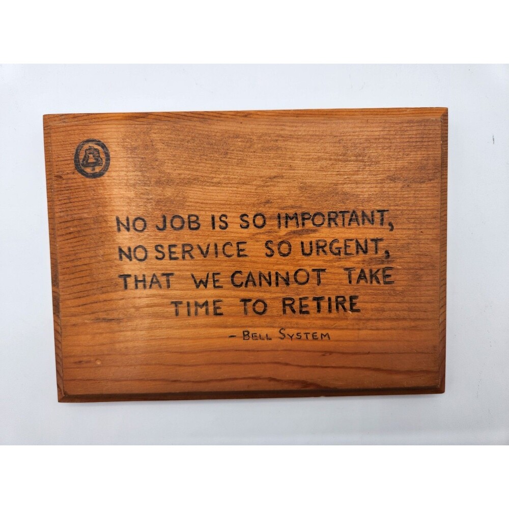 Vintage 1985 Wooden Bell Systems Handmade Retirement Plaque 7" X 5"